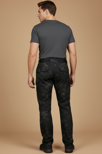Pantalon Cargo Camouflage Noir Tactique Multipoches Homme - Polyester - vue 2