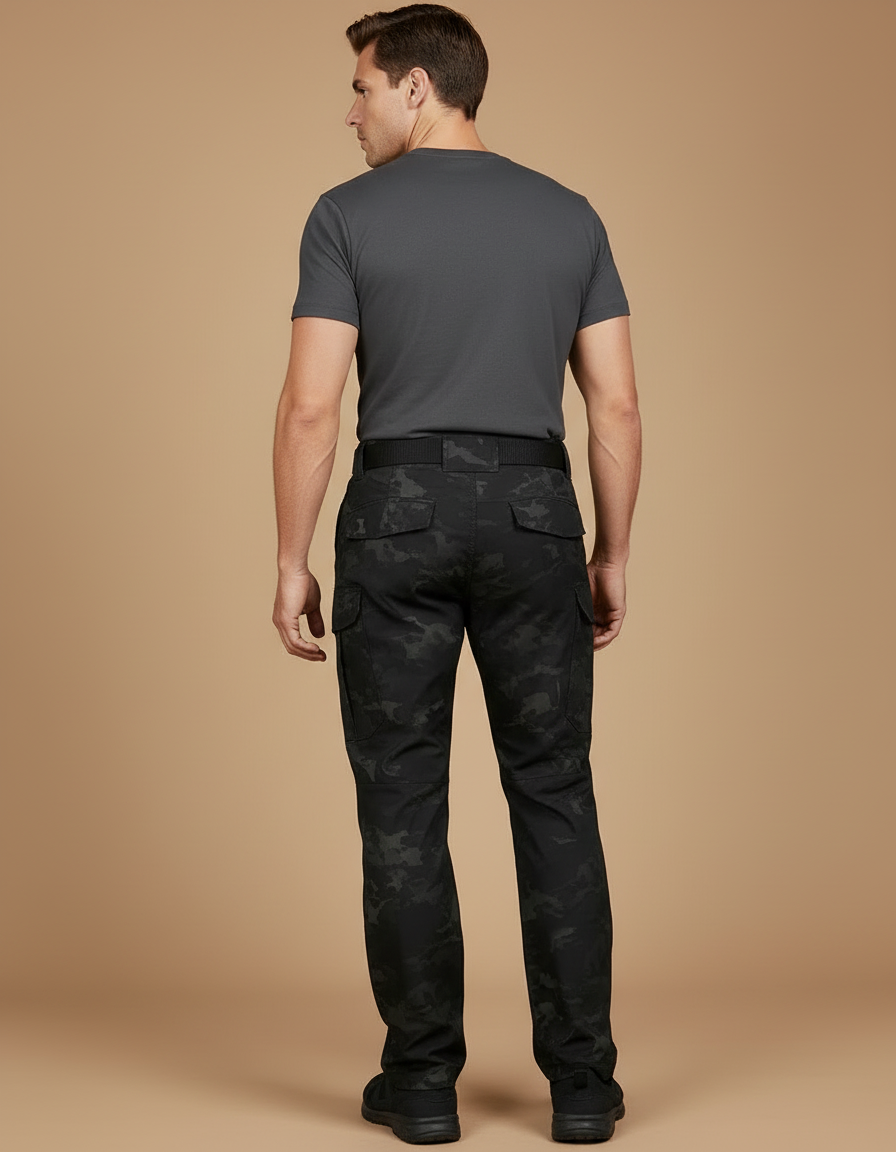 Pantalon Cargo Camouflage Noir Tactique Multipoches Homme - Polyester - vue 2