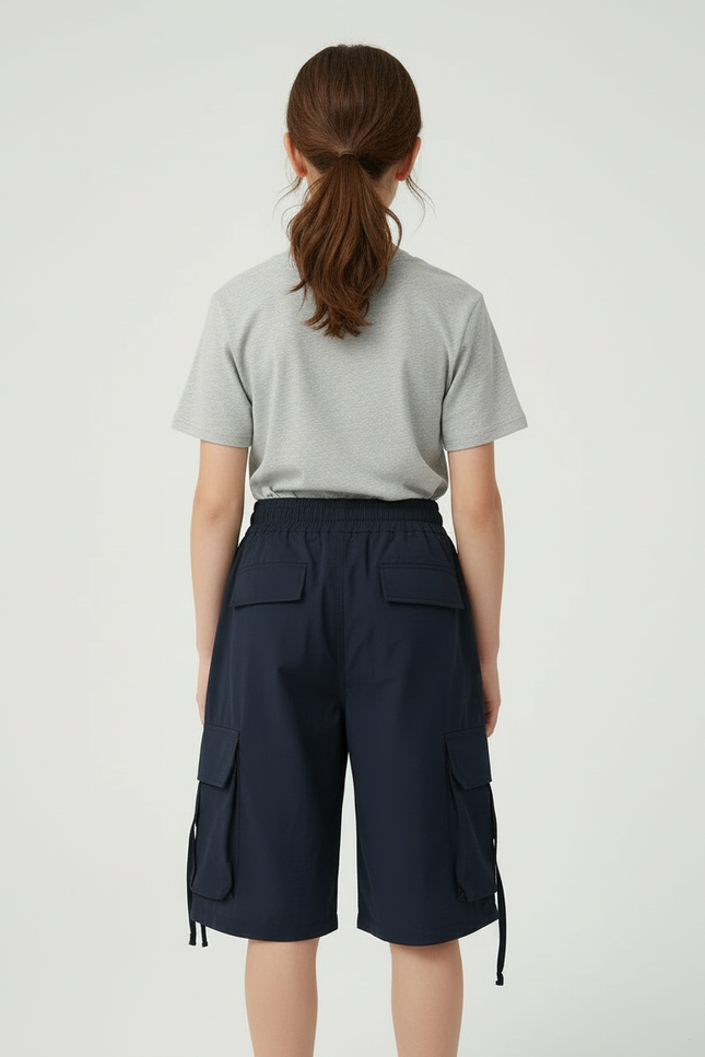 Pantalon Cargo Enfant Bleu Marine Fluide Multipoches - Polyester - vue 2