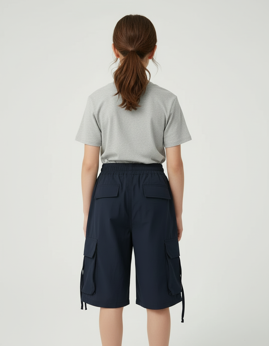 Pantalon Cargo Enfant Bleu Marine Fluide Multipoches - Polyester - vue 2