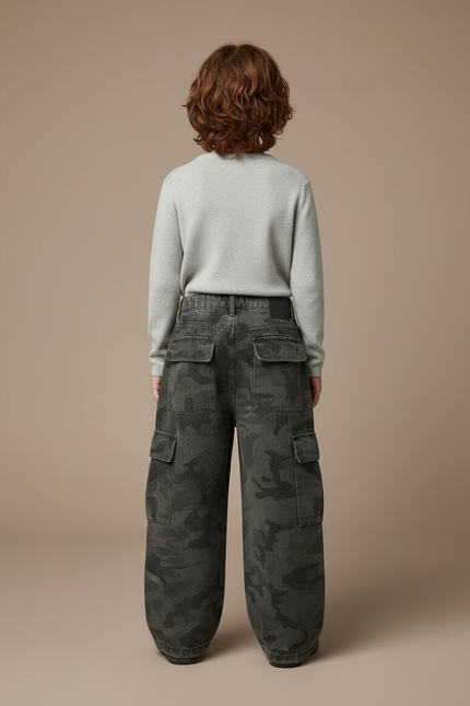 Pantalon Cargo Camouflage Ample Gris Décontracté Enfant - Toile - vue 2