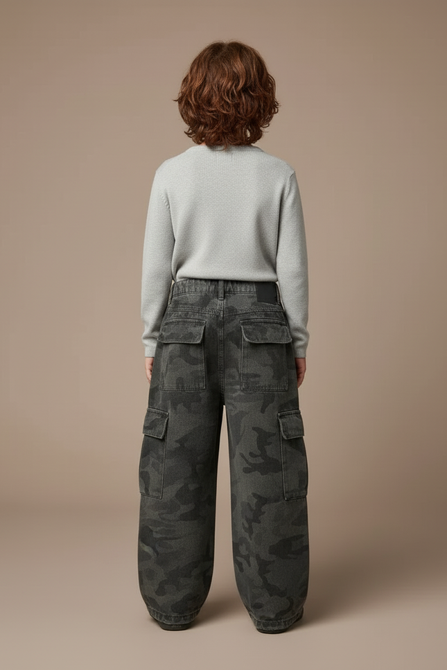 Pantalon Cargo Camouflage Ample Gris Décontracté Enfant - Toile - vue 2