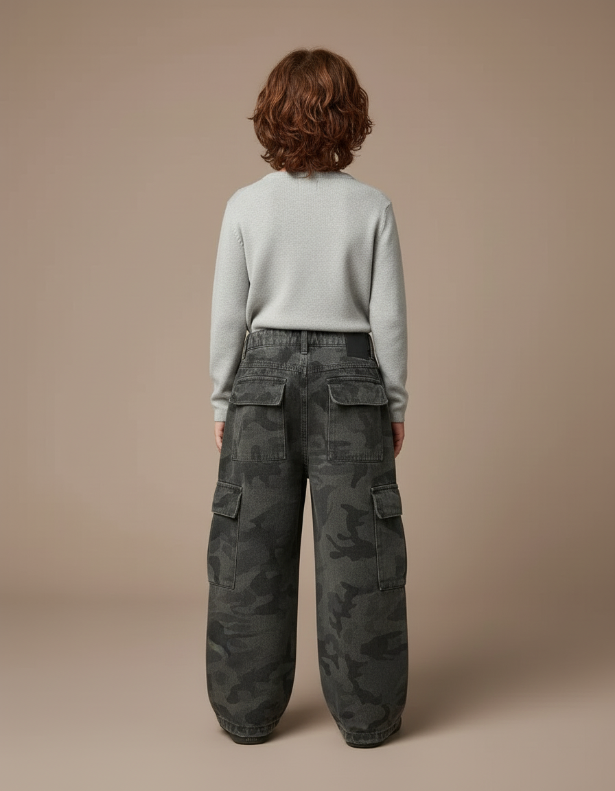 Pantalon Cargo Camouflage Ample Gris Décontracté Enfant - Toile - vue 2
