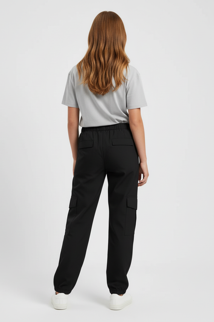 Pantalon Cargo Noir Ample Élastique Fille Coton - vue 2