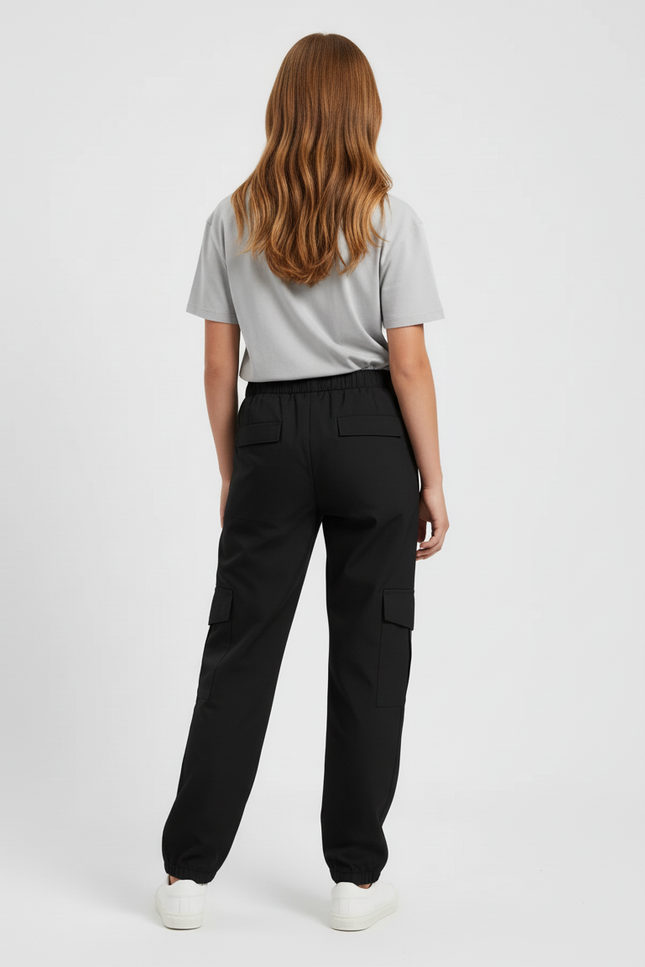 Pantalon Cargo Noir Ample Élastique Fille Coton - vue 2