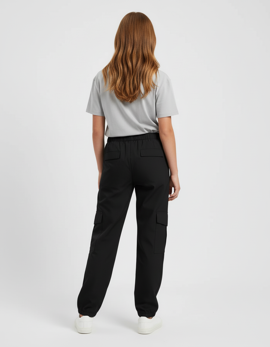Pantalon Cargo Noir Ample Élastique Fille Coton - vue 2