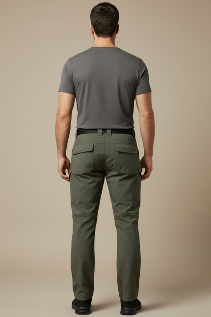 Pantalon Cargo Homme Vert Militaire Coupe Droite Multipoches - Kaki Polyester - vue 2