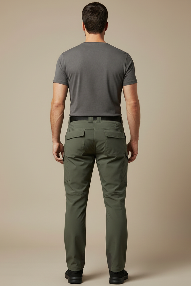 Pantalon Cargo Homme Vert Militaire Coupe Droite Multipoches - Kaki Polyester - vue 2