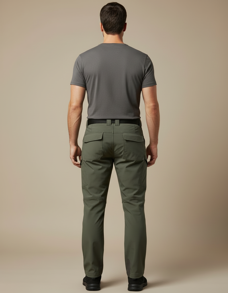 Pantalon Cargo Homme Vert Militaire Coupe Droite Multipoches - Kaki Polyester - vue 2