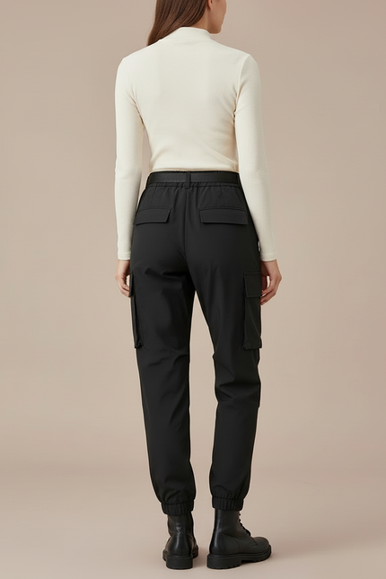Pantalon Cargo Noir Décontracté Ample Ceinture Nylon - Polyester - vue 2
