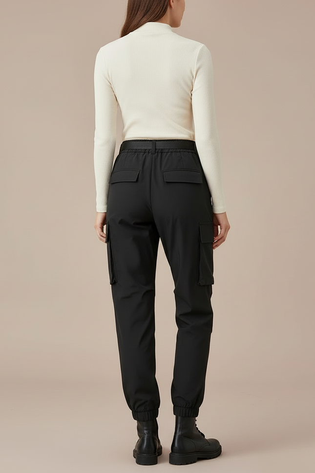 Pantalon Cargo Noir Décontracté Ample Ceinture Nylon - Polyester - vue 2