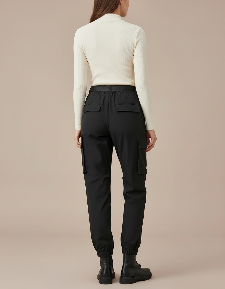 Pantalon Cargo Noir Décontracté Ample Ceinture Nylon - Polyester - vue 2