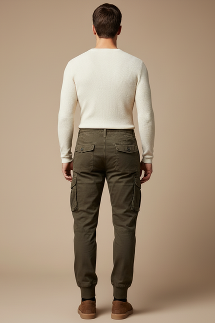 Pantalon Cargo Kaki Coton Multipoches Décontracté Homme - vue 2