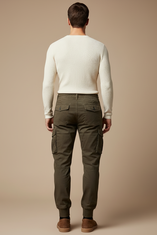 Pantalon Cargo Kaki Coton Multipoches Décontracté Homme - vue 2
