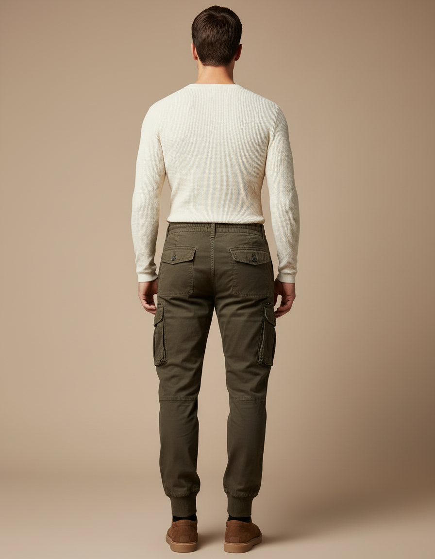 Pantalon Cargo Kaki Coton Multipoches Décontracté Homme - vue 2