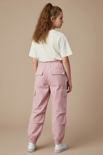 Pantalon Cargo Rose Ample Décontracté Jogger Fille - Polyester - vue 2
