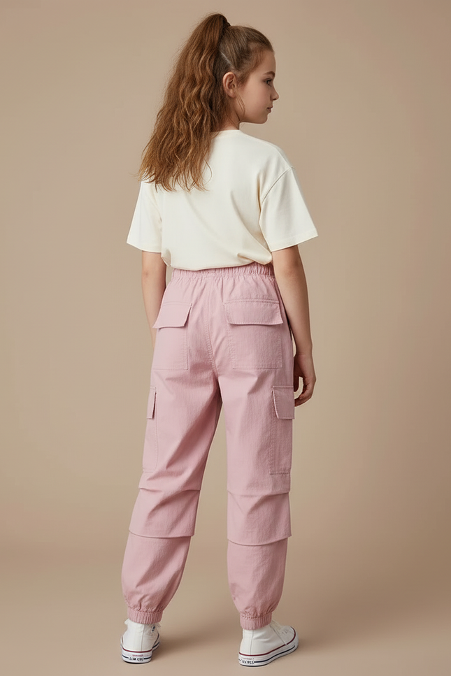 Pantalon Cargo Rose Ample Décontracté Jogger Fille - Polyester - vue 2