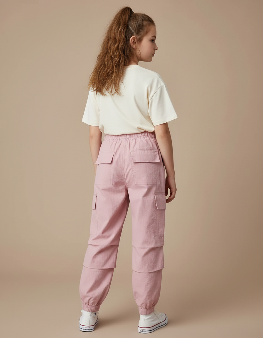 Pantalon Cargo Rose Ample Décontracté Jogger Fille - Polyester - vue 2