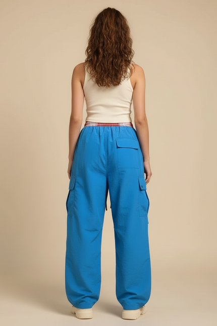 Pantalon Cargo Bleu Ample Parachute Femme - Polyester - vue 2
