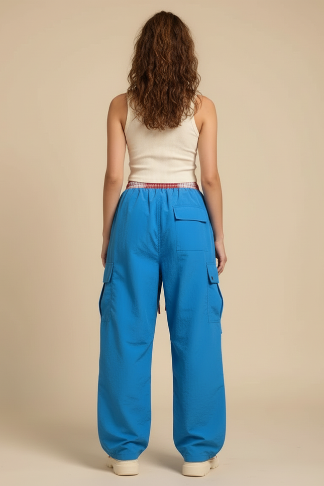 Pantalon Cargo Bleu Ample Parachute Femme - Polyester - vue 2