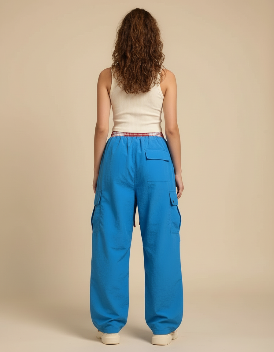 Pantalon Cargo Bleu Ample Parachute Femme - Polyester - vue 2