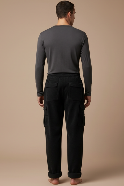 Pantalon Velour Cargo Homme - Noir Cordé - vue 2