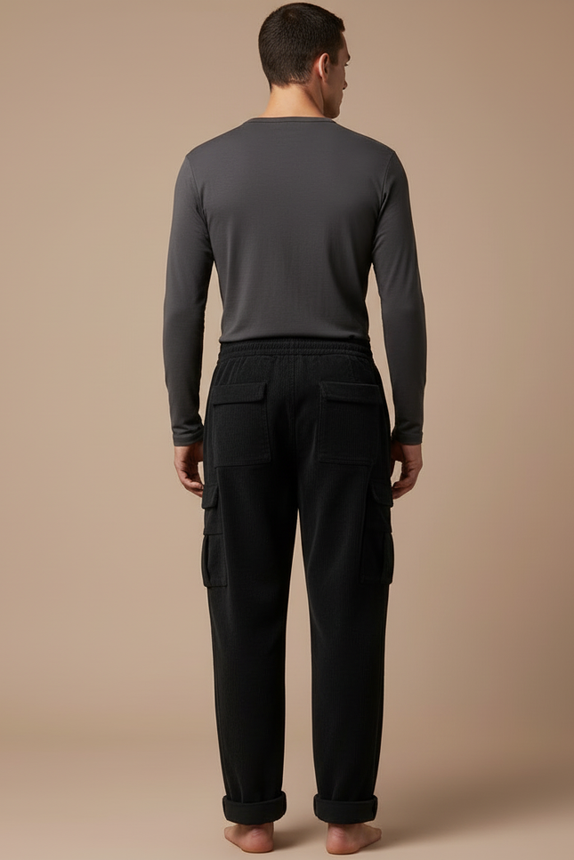 Pantalon Velour Cargo Homme - Noir Cordé - vue 2