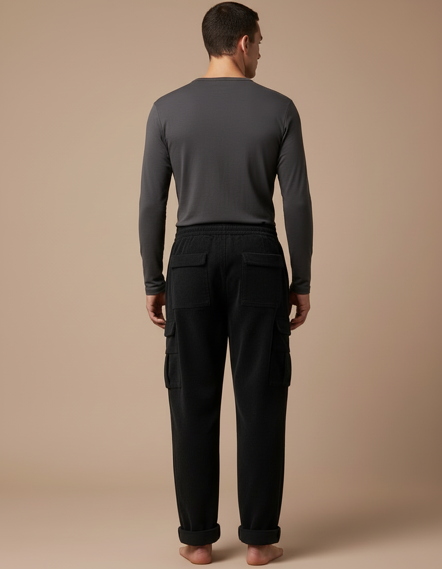 Pantalon Velour Cargo Homme - Noir Cordé - vue 2
