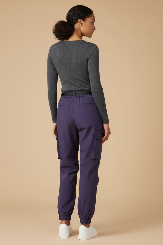 Pantalon Cargo Violet Taille Haute Élastique Femme - Polyester - vue 2