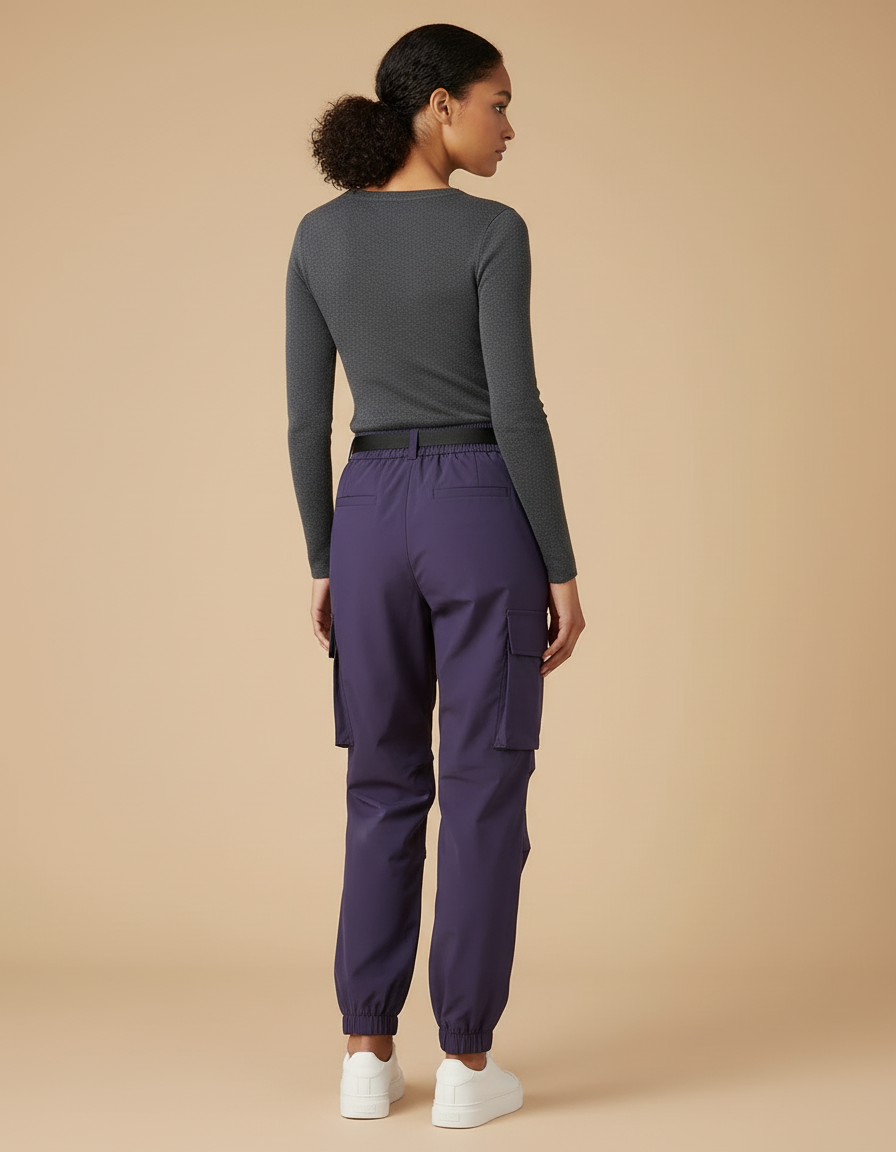 Pantalon Cargo Violet Taille Haute Élastique Femme - Polyester - vue 2
