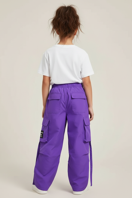 Pantalon Cargo Violet Ample Sangles Fille - Polyester - vue 2