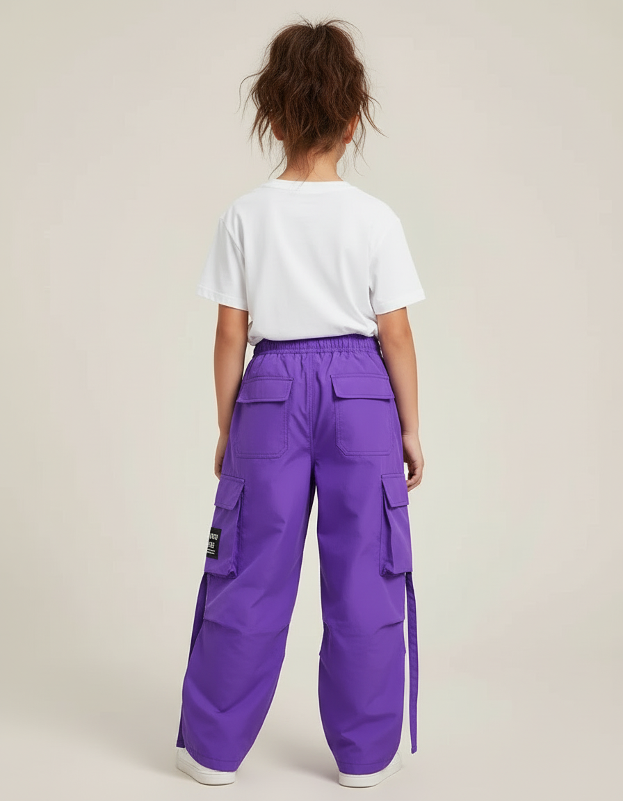 Pantalon Cargo Violet Ample Sangles Fille - Polyester - vue 2