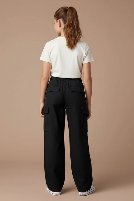 Pantalon Cargo Noir Ample Coton Multipoches - vue 2