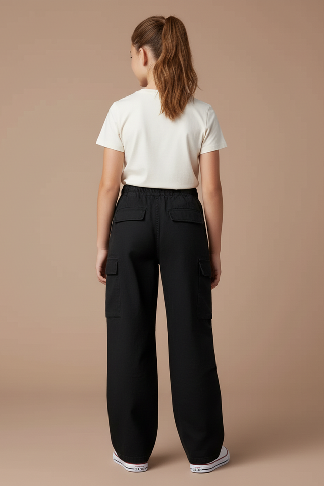 Pantalon Cargo Noir Ample Coton Multipoches - vue 2