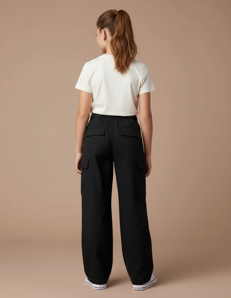 Pantalon Cargo Noir Ample Coton Multipoches - vue 2