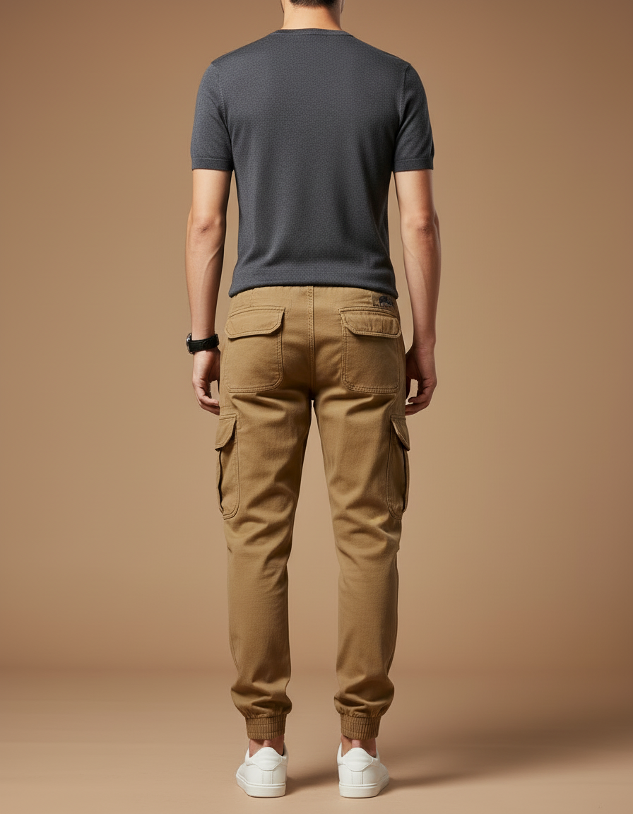 Pantalon Cargo Homme Marron Coton Multipoches Décontracté - vue 2