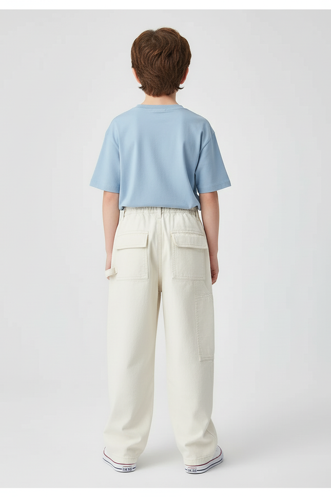 Pantalon Cargo Enfant Coton Beige Ample Décontracté - vue 2