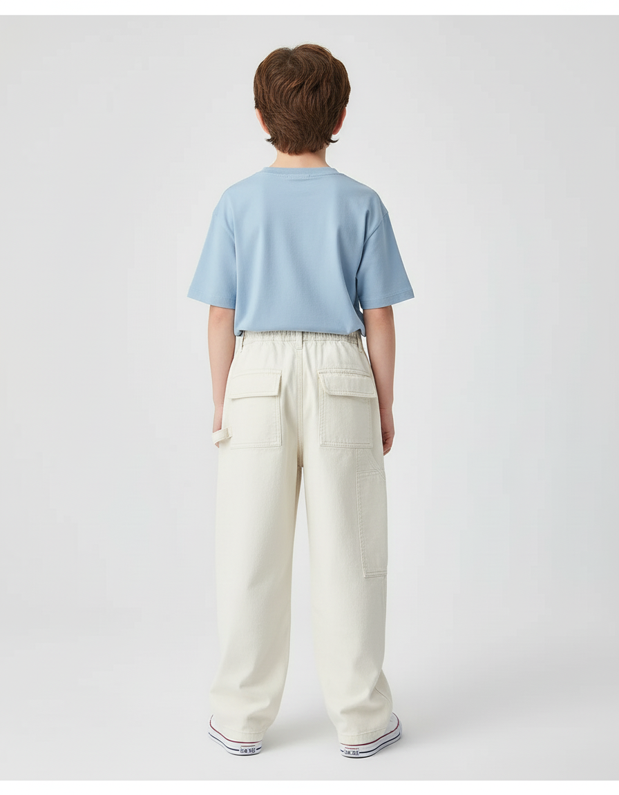 Pantalon Cargo Enfant Coton Beige Ample Décontracté - vue 2