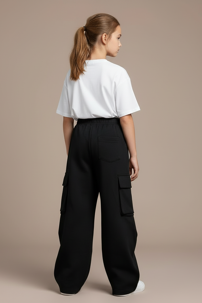 Pantalon Cargo Noir Rayures Blanches Large Fille - Molleton - vue 2