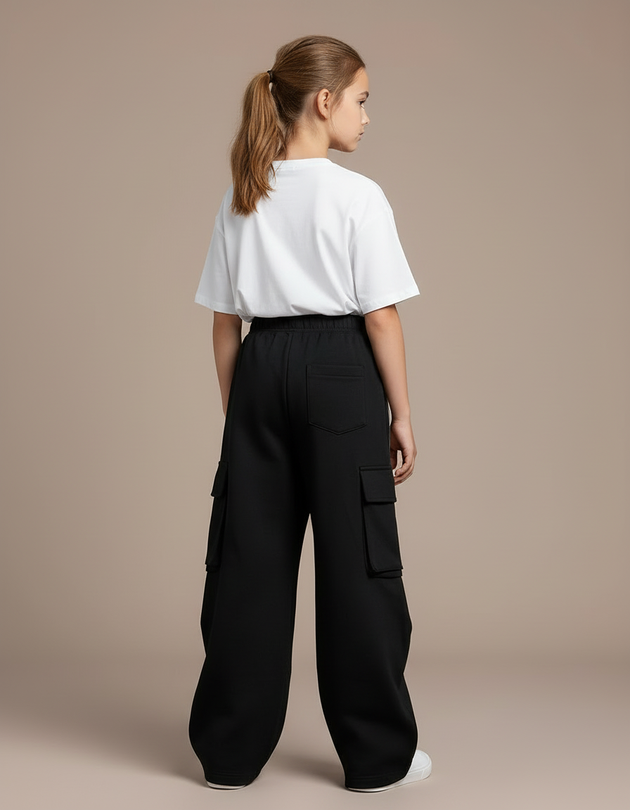 Pantalon Cargo Noir Rayures Blanches Large Fille - Molleton - vue 2