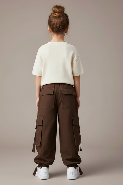Pantalon Cargo Marron Ample Enfant Multipoches Coton - Toile - vue 2