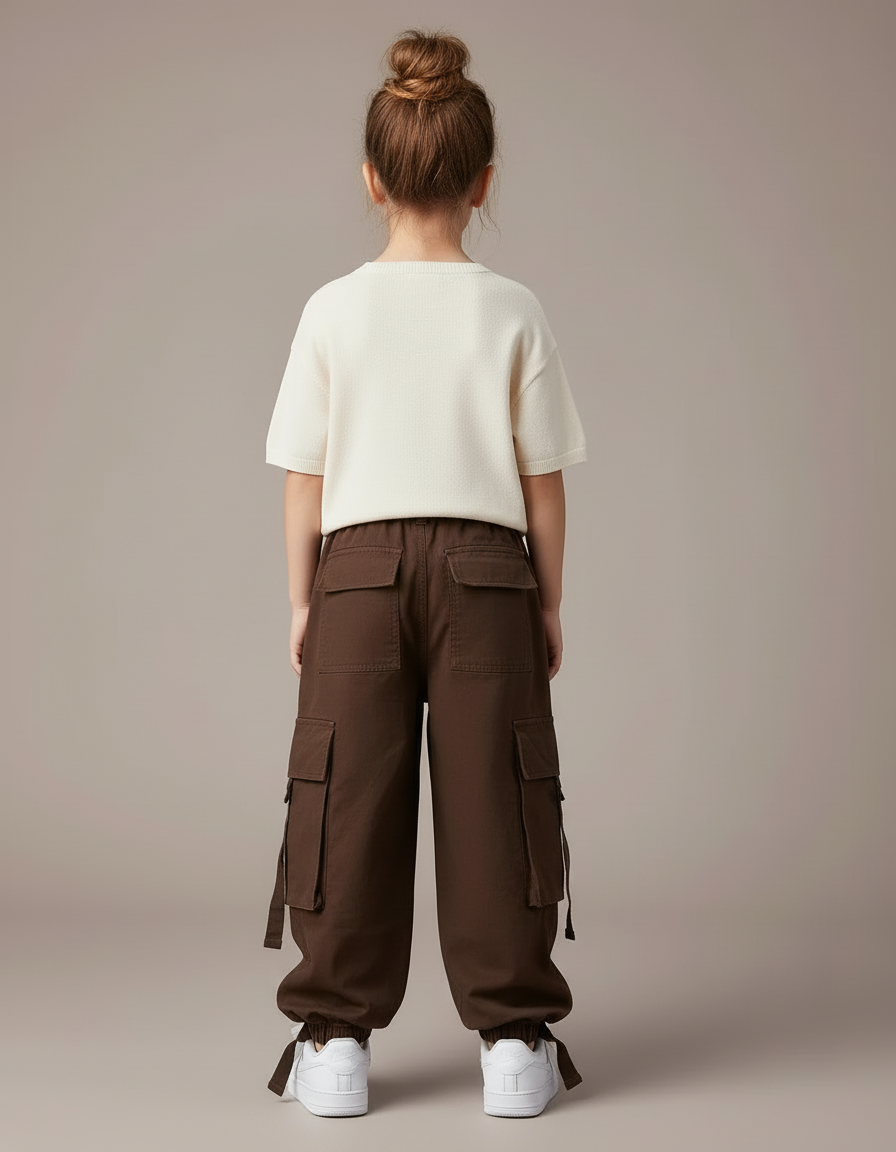 Pantalon Cargo Marron Ample Enfant Multipoches Coton - Toile - vue 2