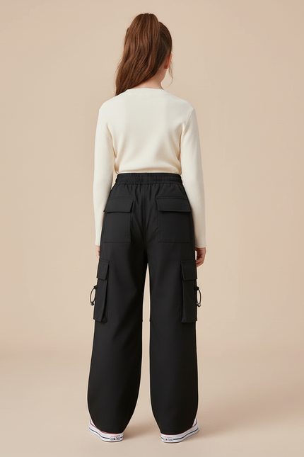 Pantalon Cargo Noir Ample Multipoches Décontracté Fille - Polyester - vue 2
