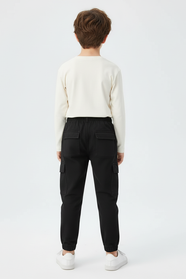 Pantalon Cargo Noir Coton Multipoches Enfant Garçon - vue 2