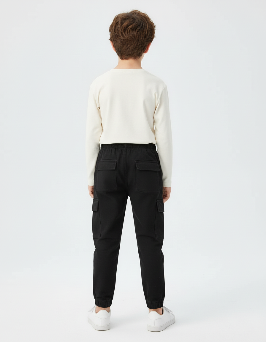Pantalon Cargo Noir Coton Multipoches Enfant Garçon - vue 2