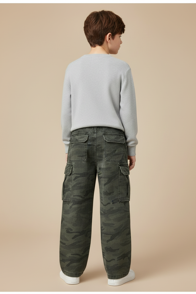 Pantalon Cargo Camouflage Ample Garçon Décontracté Coton - Kaki - vue 2