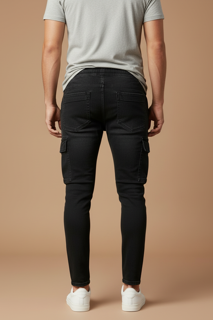 Pantalon Cargo Noir Slim Multipoches Zippées Homme - Jean - vue 2