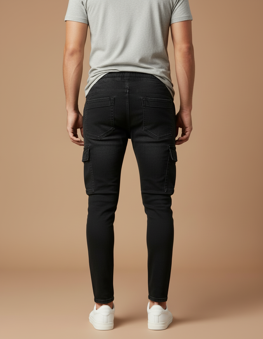 Pantalon Cargo Noir Slim Multipoches Zippées Homme - Jean - vue 2