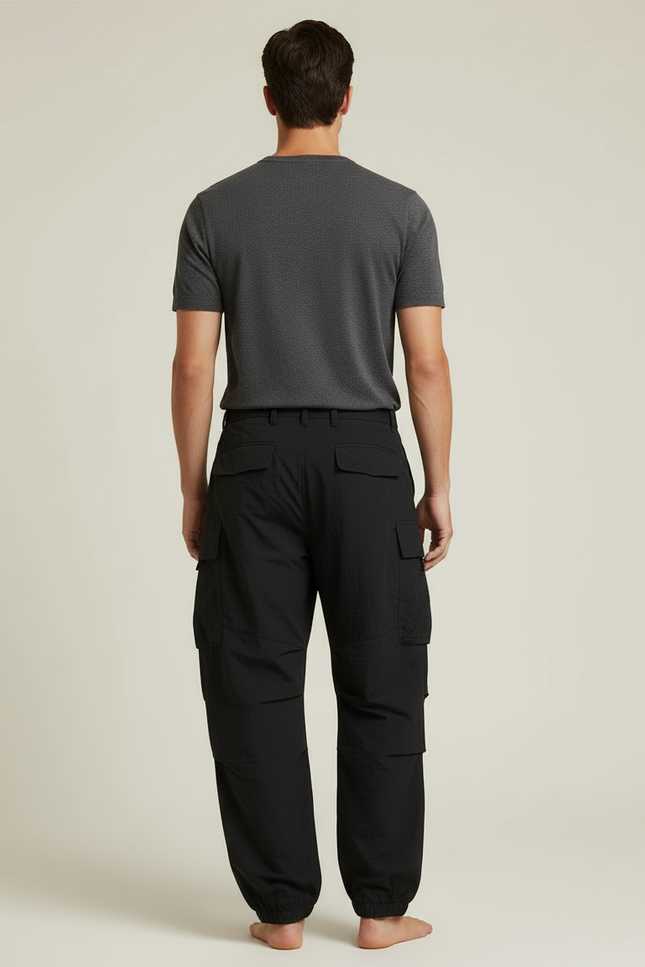 Pantalon Cargo Noir Ample Homme Léger Fluide - Polyester - vue 2