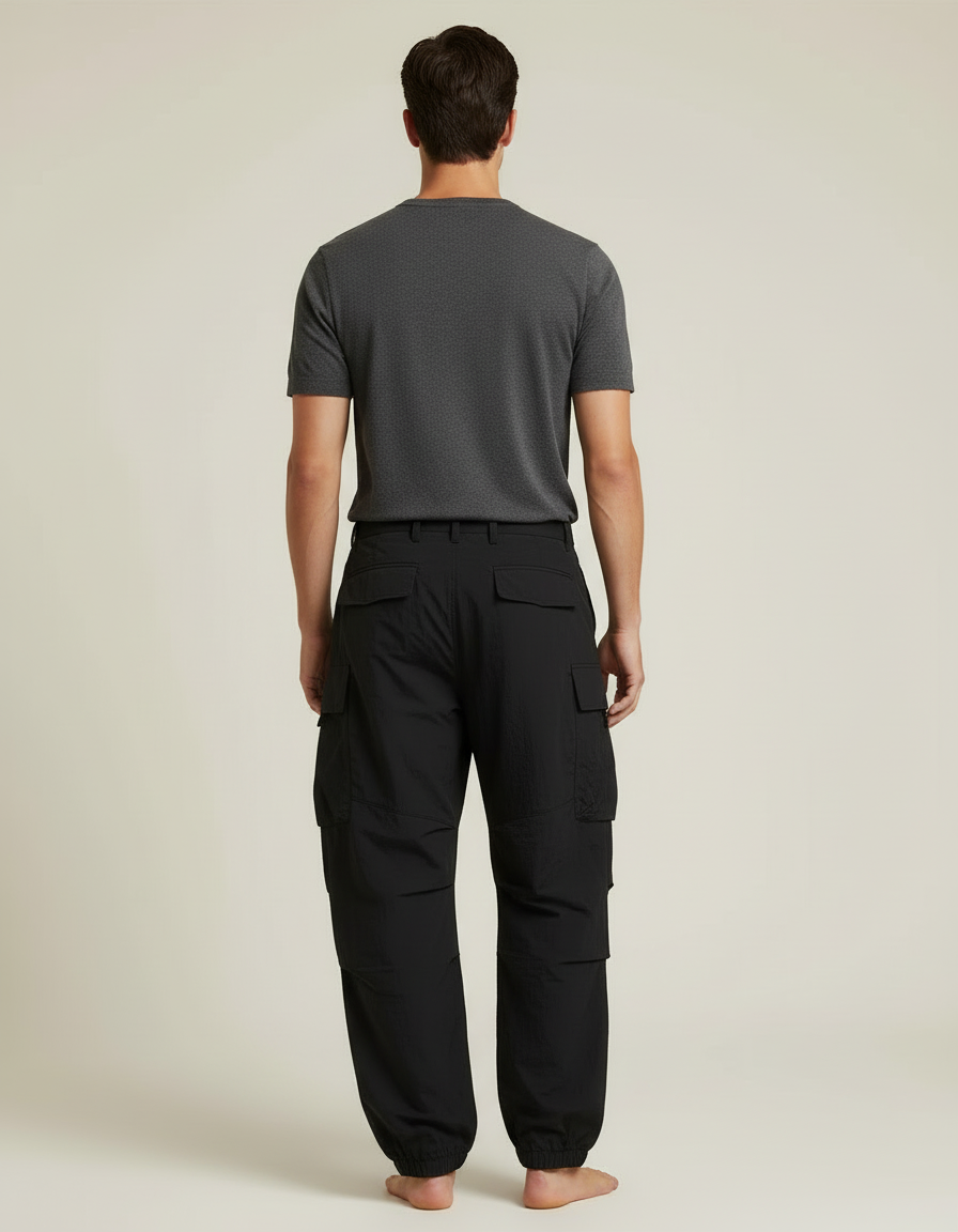 Pantalon Cargo Noir Ample Homme Léger Fluide - Polyester - vue 2